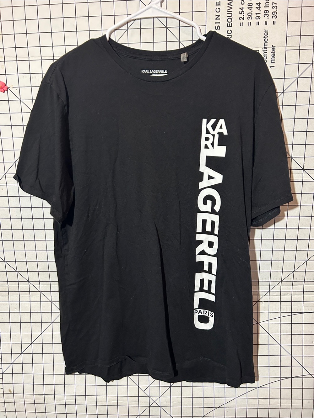 Karl Lagerfeld Black Short-Sleeve Tee with Vertical White Logo